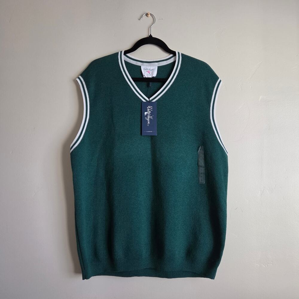 NWT Walter Hagen Men's Clubhouse Golf Sweater Vest Dark Green V-Neck SZ L